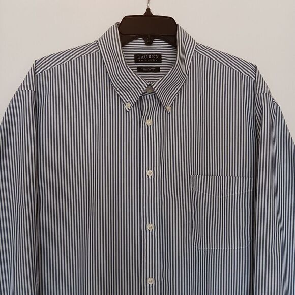 Lauren Ralph Lauren Black Label Size XXL Blue/White Striped Button Up Shirt - Picture 2 of 7